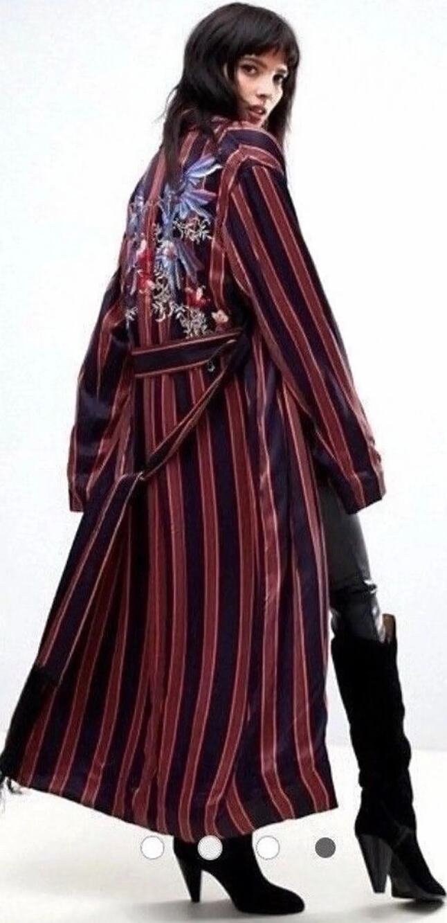 Rare Free People Atrium Striped Embroidered Hummingbird Duster Robe Medium